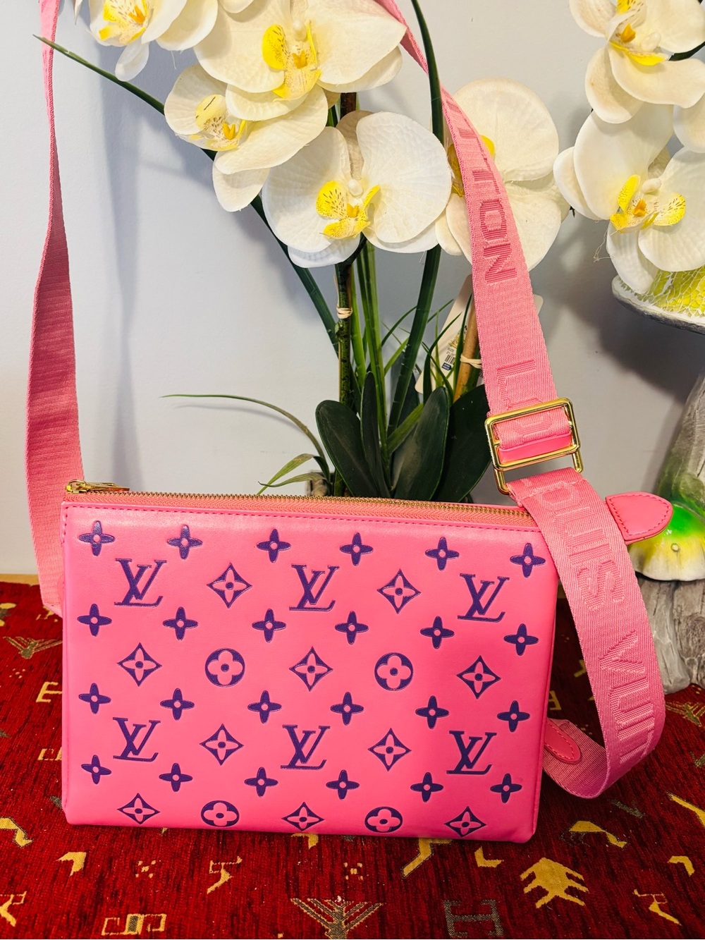 Louis Vuitton Pink Crossbody with Blue Monogram Print